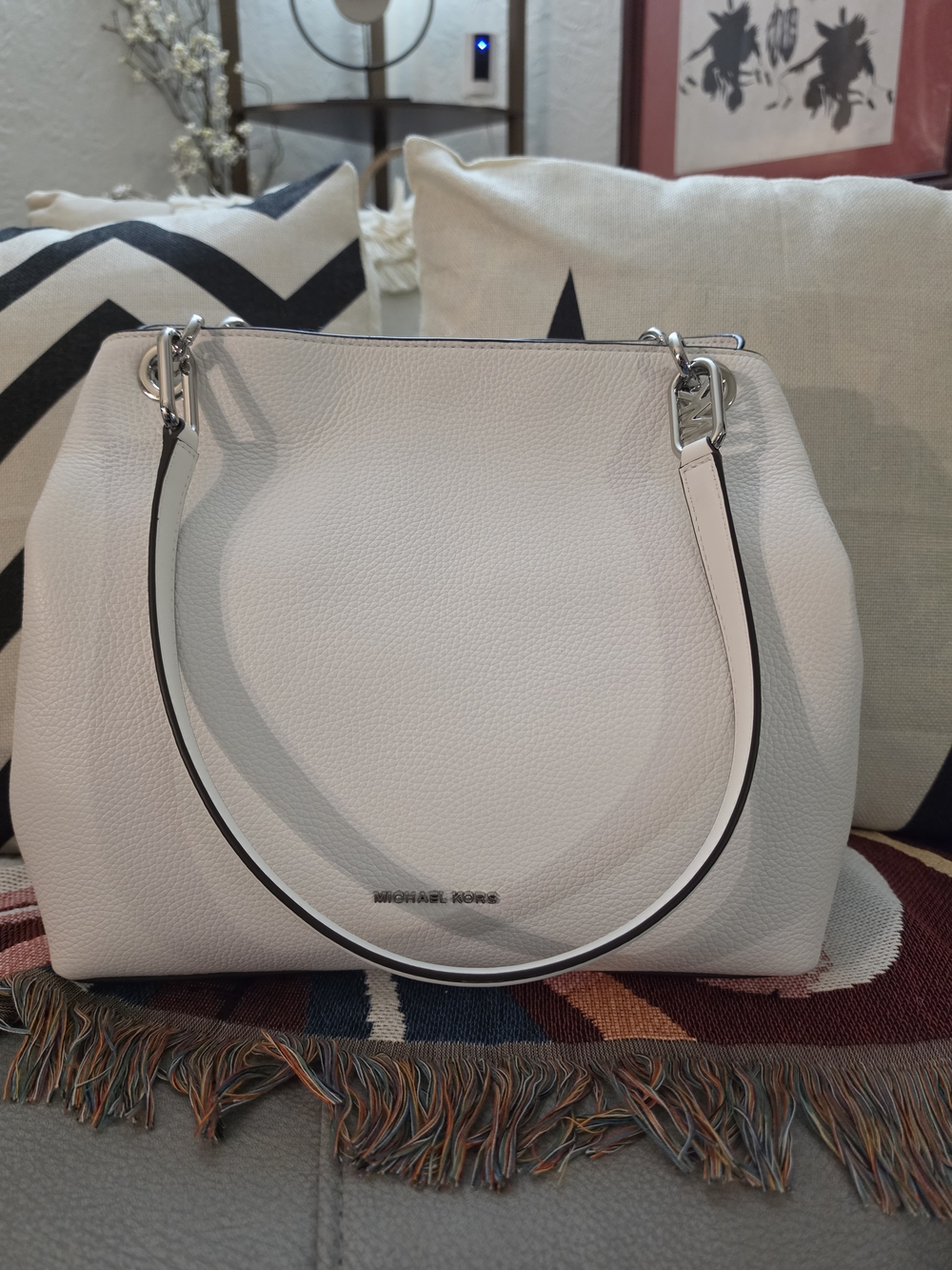 Michael Kors Kensington Large Shoulder Tote Optic White Pebbled Leather NWT $358